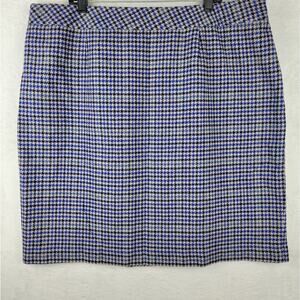 Chadwick Wool Blend Skirt 22W Midi Zip Blue Houndstooth Career Preppy Academia